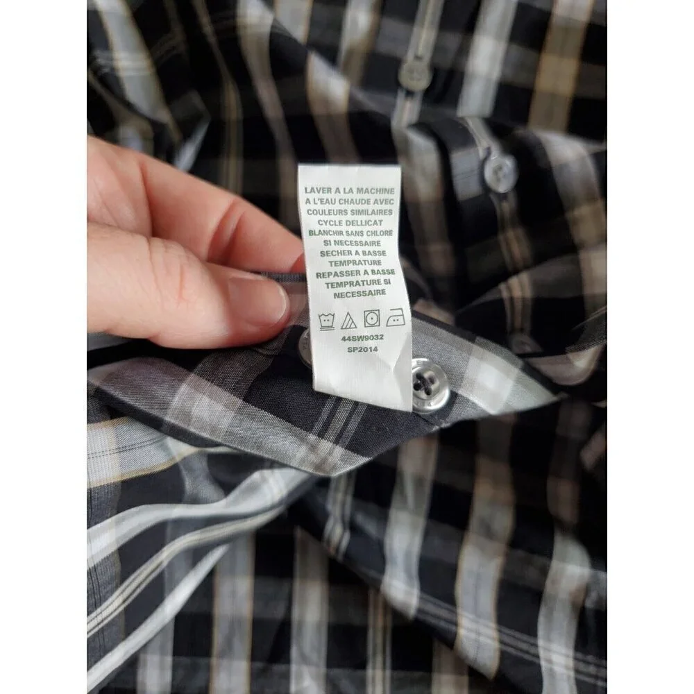 Perry Ellis Top Mens XXL Long Sleeve Button‎ Up Black Beige Plaid Cotton *READ*